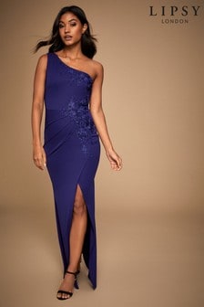 Lipsy one shoulder pleated asymmetric midi dress clearance