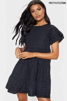 pretty little thing black smock dress