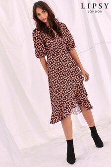 lipsy polka dot frill wrap dress