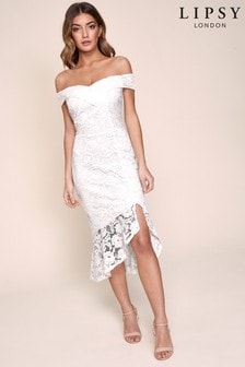lipsy bardot midi dress in floral print in navy