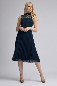 lace pleated midi dress