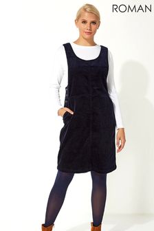 womens black cord pinafore dress