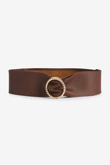 Tan Brown Wide Leather Twist Buckle Belt