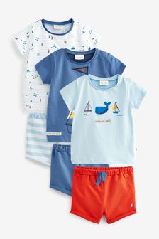 Blue Nautical Print Baby 6 Piece T-Shirt and Shorts Set