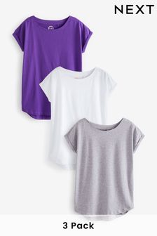 White/Grey Marl/Purple Cap Sleeve T-Shirts 3 Pack