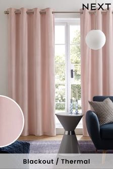 Light Pink Light Pink Matte Velvet Blackout/Thermal Eyelet Curtains