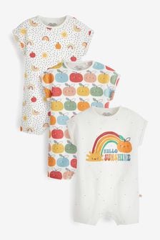 Bright Apple Print 3 Pack Baby Rompers (0mths-3yrs)