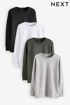 Black/White/Grey 4 Pack Long Sleeve Cosy T-Shirts (3-16yrs)