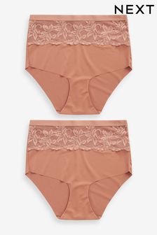 Neutral/Tan High Waist Lace Tummy Control Light Shaping Knickers 2 Pack