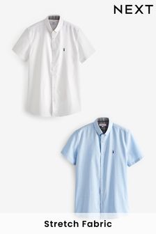 2 Pack White/Blue Long Sleeve Stretch Oxford Shirt