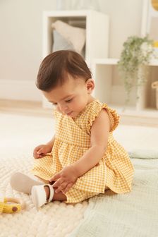 Ochre Yellow Baby 2 Piece Gingham Wrap Top And Trousers Set (0mths-2yrs)