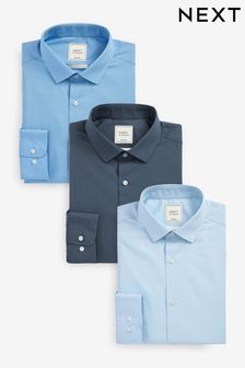 Blue Easy Care Single Cuff Shirts 3 Pack