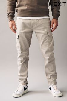 Light Stone Cotton Stretch Cargo Trousers