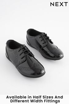 Black Patent School Leather Lace-Up Brogues