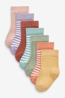 Bright Red/Blue Baby 7 Pack Stripe Socks (0mths-2yrs)