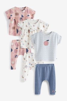 Pink Abstract Print Baby 6 Pack Jersey T-Shirts And Leggings Set (0mths-2yrs)