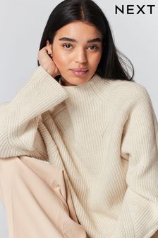 Ecru Cream Long sleeve Ribbed Cropped Jumper