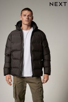 Black Shower Resistant Hooded Puffer Jacket