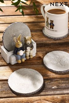 Grey Set of 4 Grey Bunny and Bear Coasters