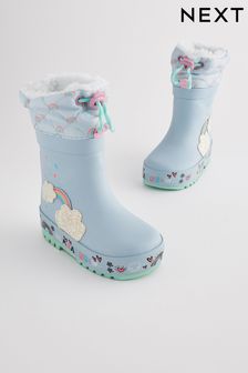 Baby Blue Rainbow Thermal Thinsulate™ Lined Cuff Wellies