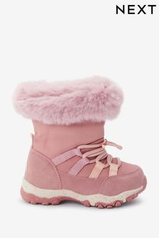 Pink Water Resistant Warm Lined Snow Boots