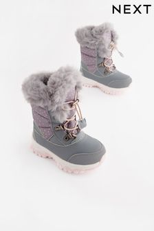 Grey Warm Lined Snow Boots