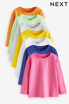 Bright Multicolour 100% Cotton Long Sleeve T-Shirts 7 Pack (3mths-7yrs)