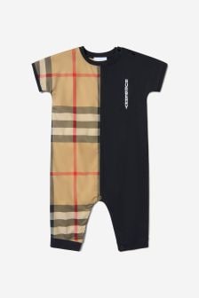 Burberry Kids Baby Unisex Cotton Check Panel Shortie in Black
