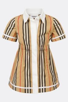 Burberry Kids Baby Girls Short Sleeve Icon Stripe Cotton Poplin Dress