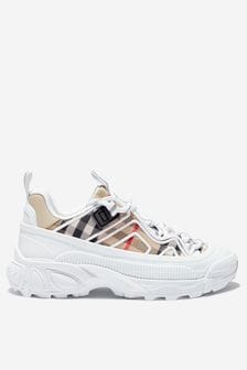 Burberry Kids Check Branded Trainers in Beige
