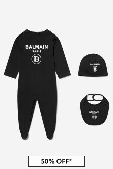 Balmain Baby Boys Black Cotton Babygrow 3 Piece Gift Set