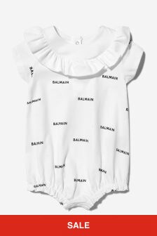 Balmain Baby Girls White Cotton Logo Print Bodysuit