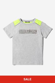 Balmain Boys Grey Cotton Logo T-Shirt