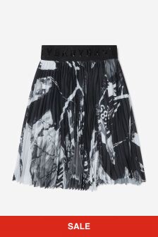 DKNY Girls Pleated Collage Print Skirt in Black