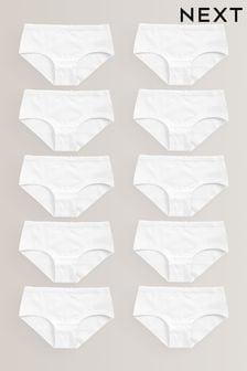 White Lace Trim Hipster Briefs 10 Pack (2-16yrs)