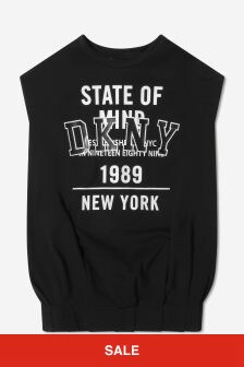 فستان جيرسيه قطن عضوي أسود للبنات من DKNY