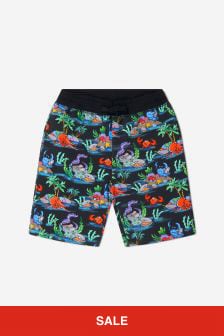 Stella McCartney Kids Boys Cotton Fleece Under The Sea Print Shorts in Black