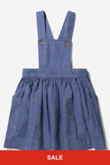 فستان نمط مئزر قطن وكتان أزرق للبنات من Bonpoint