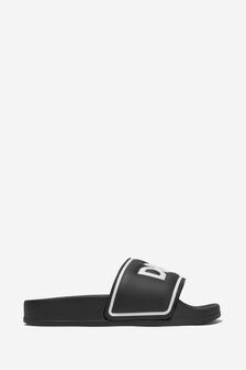 Dolce & Gabbana Kids Leather Logo Sliders in Black