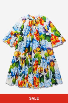 Dolce & Gabbana Kids Girls Cotton 3/4 Sleeve Hydrangea Dress