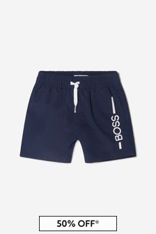 Boss Kidswear Baby Boys Logo Print Swim Shorts in Navy