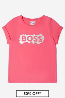 Boss Kidswear Girls Cotton Jersey Logo T-Shirt in Fuchsia