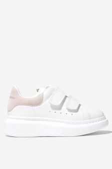 حذاء رياضي جلد أبيض بحزام لاصق للأطفال من Alexander McQueen