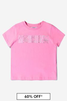 Moschino Kids Unisex Cotton Logo T-Shirt in Pink