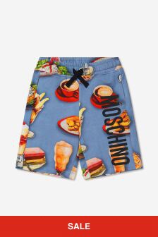 Moschino Kids Boys Cotton Snack Print Shorts in Blue
