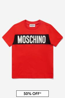 Moschino Kids Boys Cotton Logo T-Shirt in Red