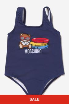 Moschino Kids Baby Girls Summer Teddy Toy Swimsuit in Navy