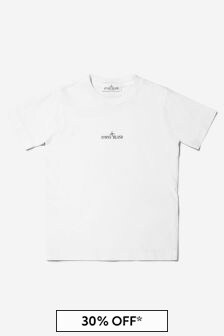 Stone Island Junior Boys White Cotton Short Sleeve Logo T-Shirt