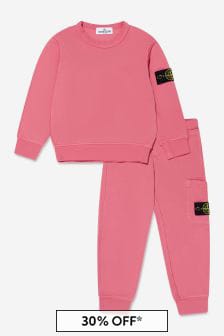 Stone Island Junior Boys Cotton Branded Tracksuit in Pink