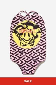 بدلة سباحة وردي طبعة بشعار Medusa Smile للبنات البيبي من Versace
